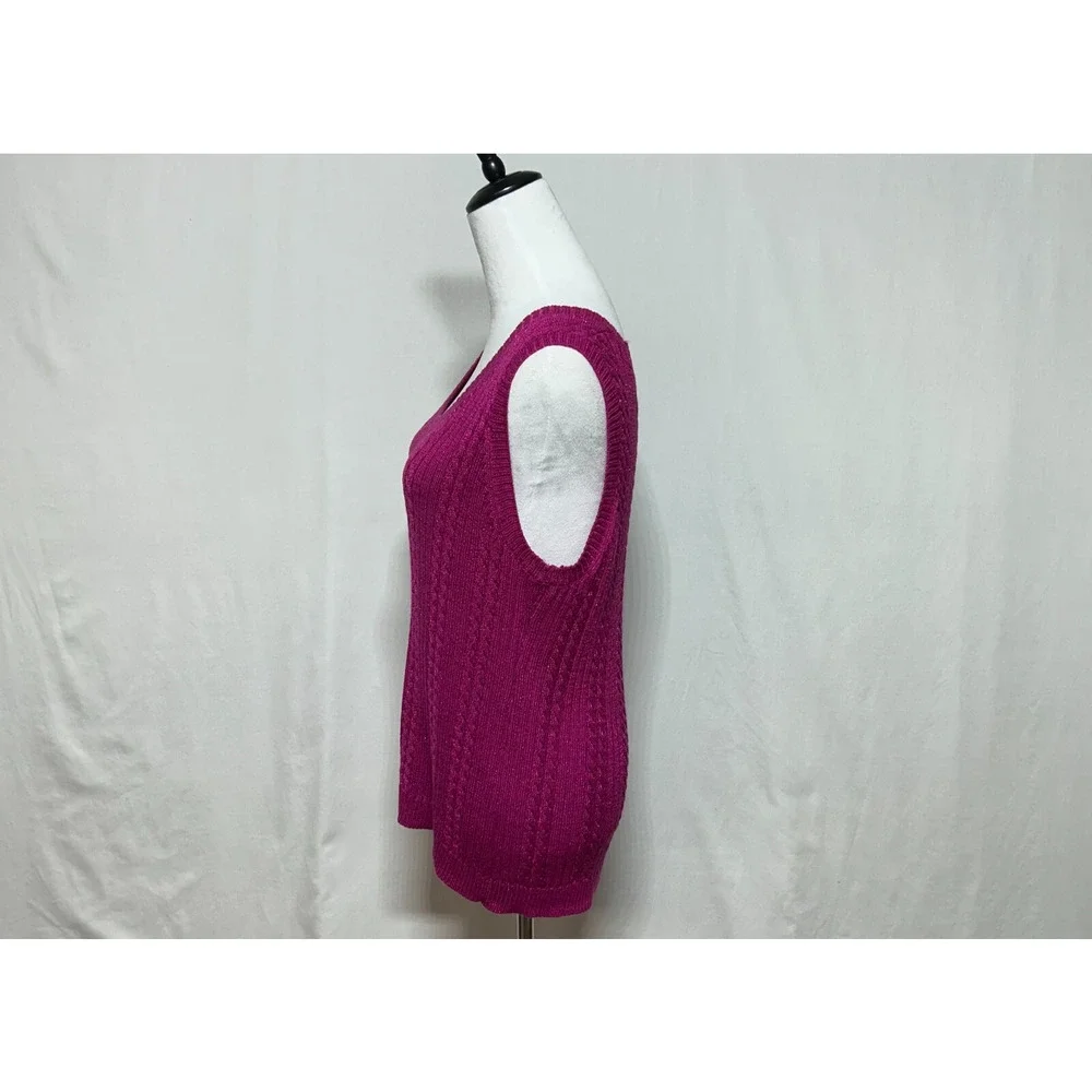 Chicos Sweater Vest Womens XL 3 Fuchsia Pink Cable Knit‎ Scoop Neck Office